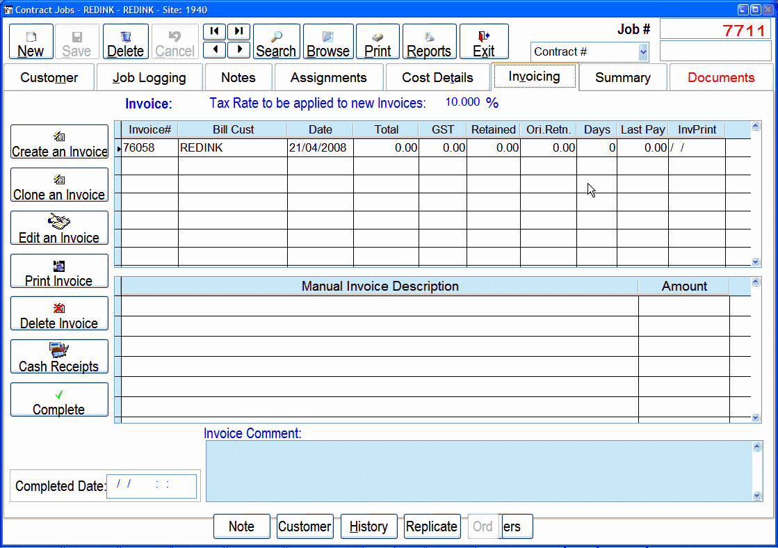 Invoicing Tab in TSM