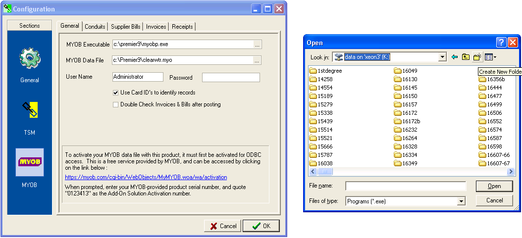 MYOB Configuration