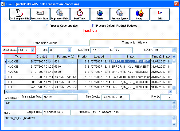 QuickBooks Failed Queue