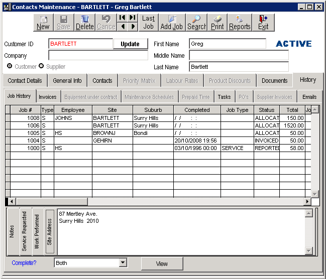 Contacts Maintenance History