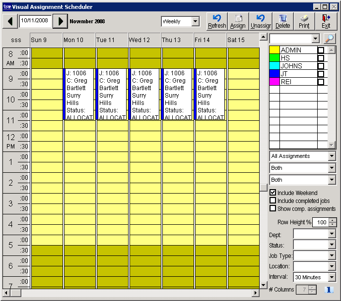 The results seen on the visual assignment scheduler