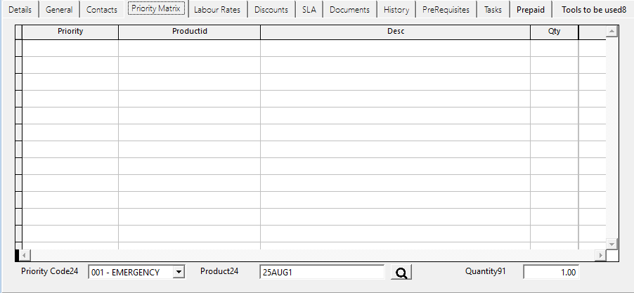 Priority Matrix tab