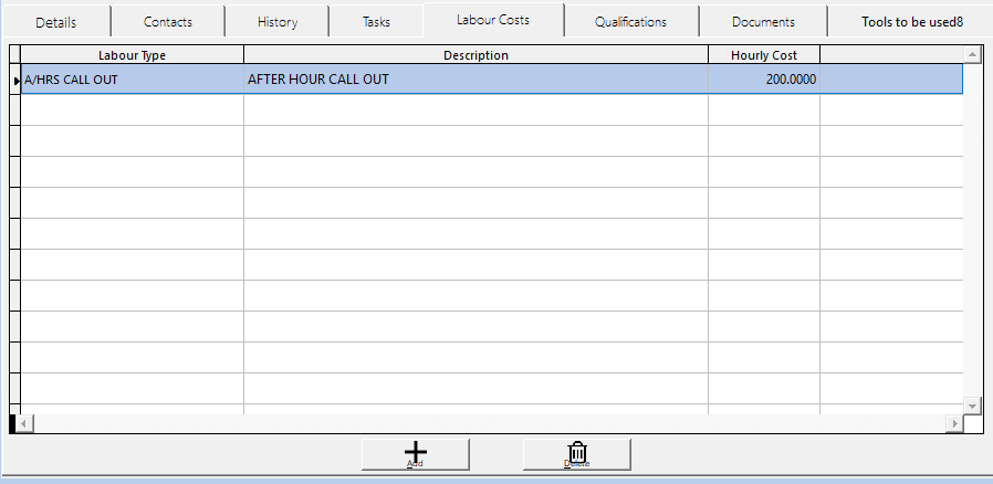 Labour Rates tab