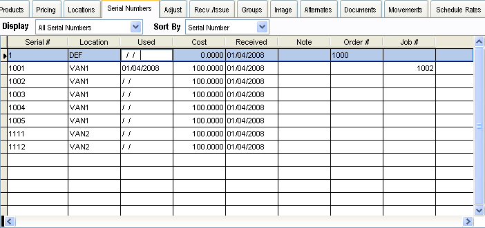 Serial Number tab