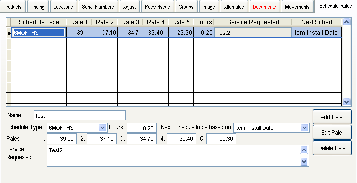 Schedule Rates tab