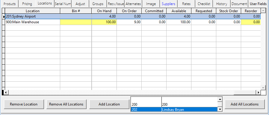 Locations tab