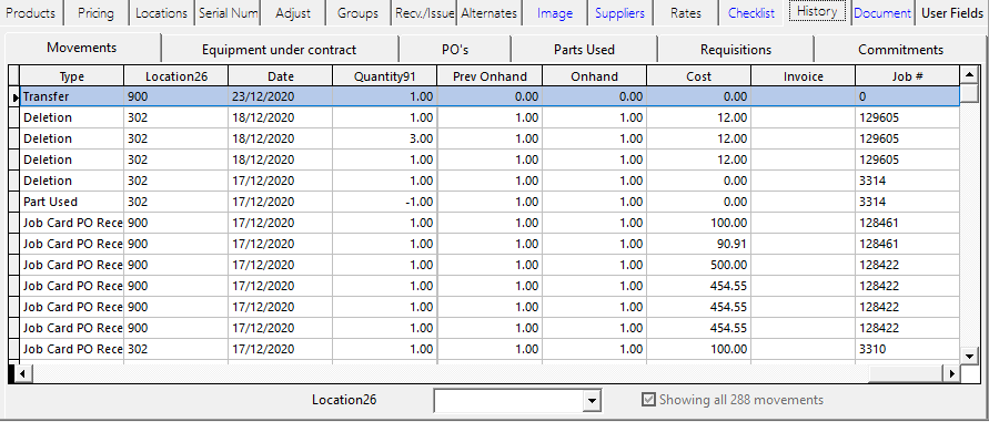 Movements tab