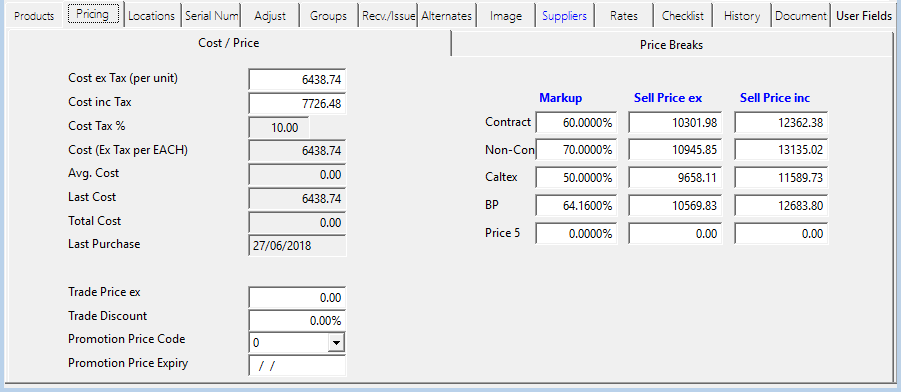 Pricing tab