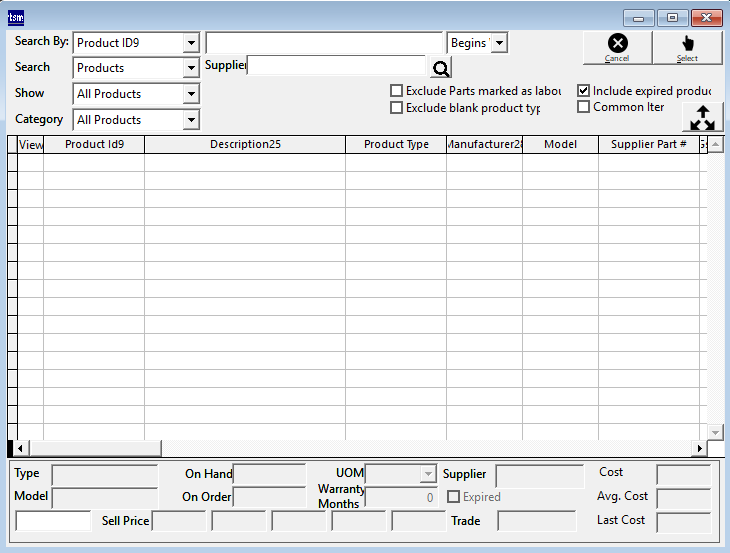 Product Search Screen