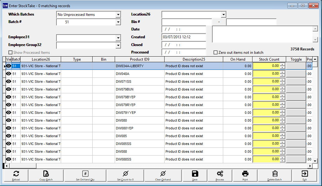 Stocktake Module Screen