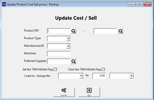 Update Product Prices Module Screen