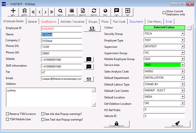 Employee Maintenance Screen