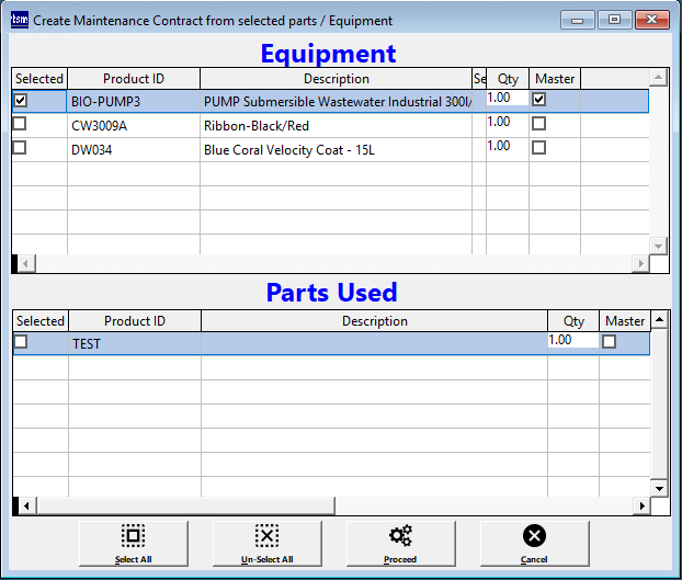 Equipment and Parts dialogue