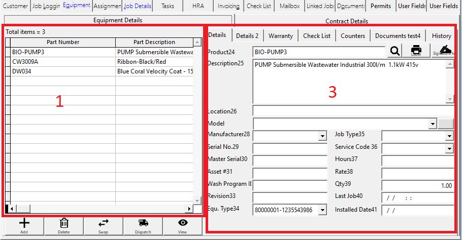 3 Sections of the Equipment tab