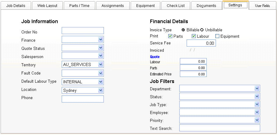 Settings tab