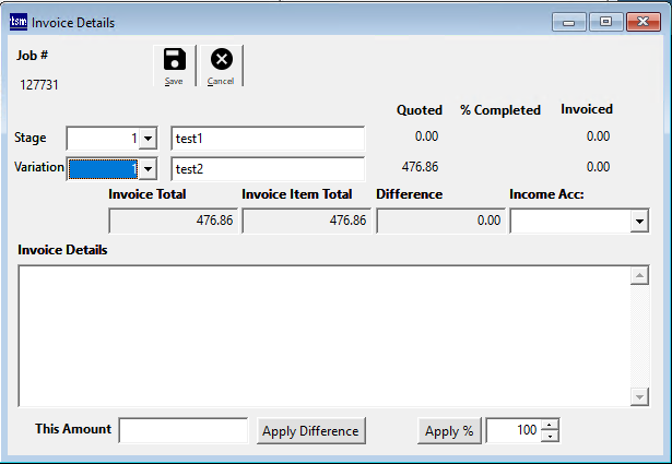 Invoice Details screen