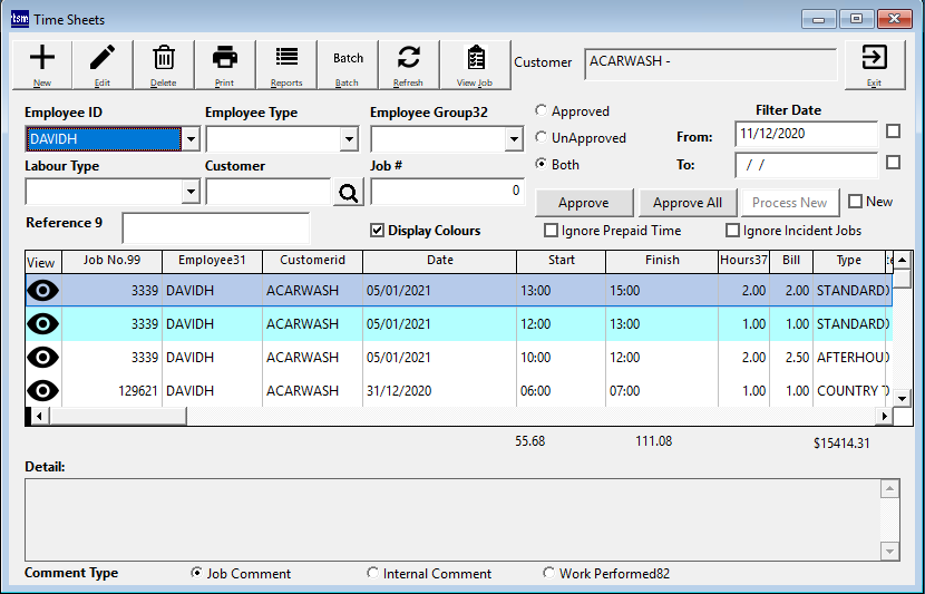 Time Sheets Screen