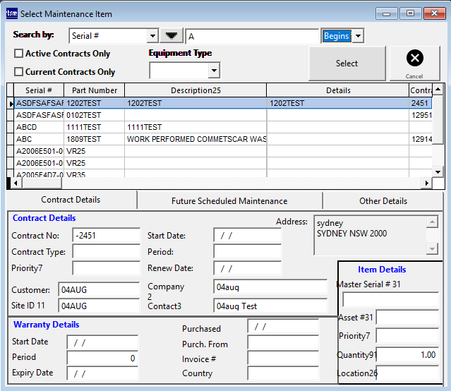 Equipment Search