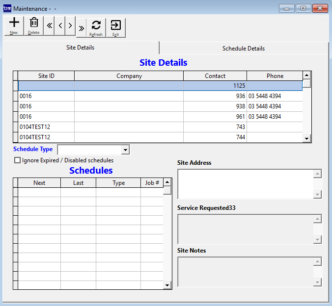 Quick Schedules screen