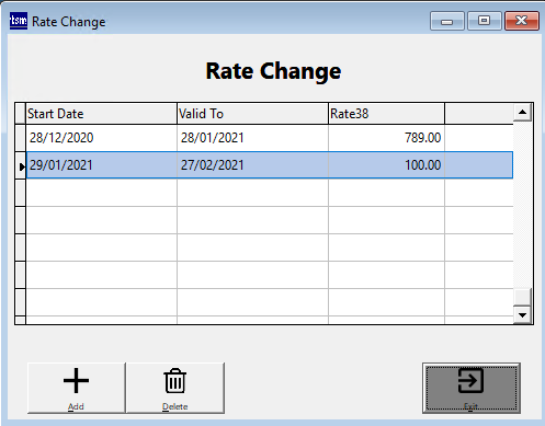 Rate Change window