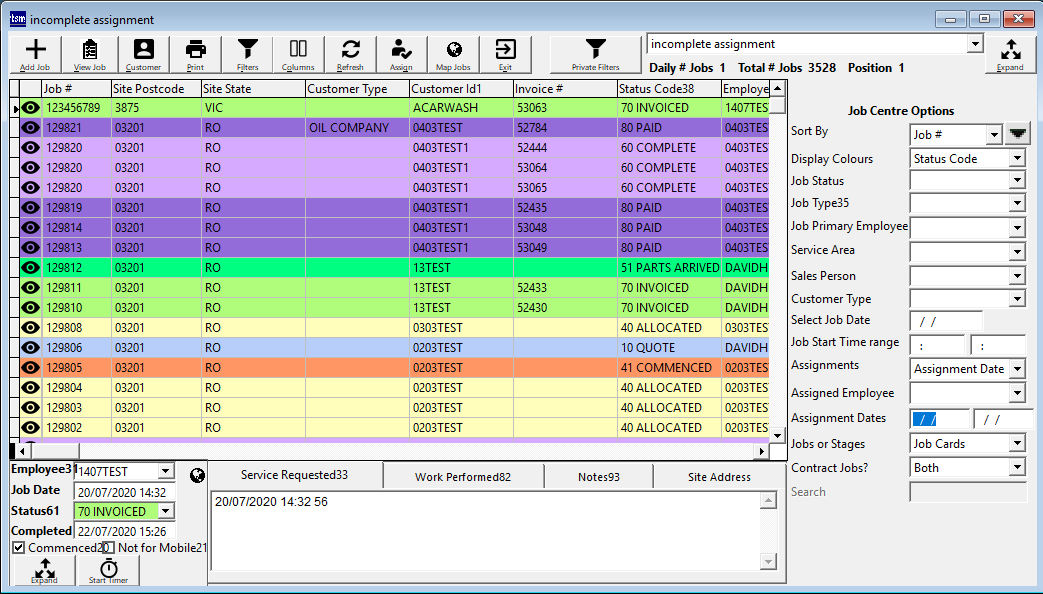 Job Centre screen