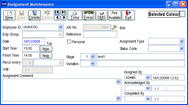 Assignment Maintenance screen