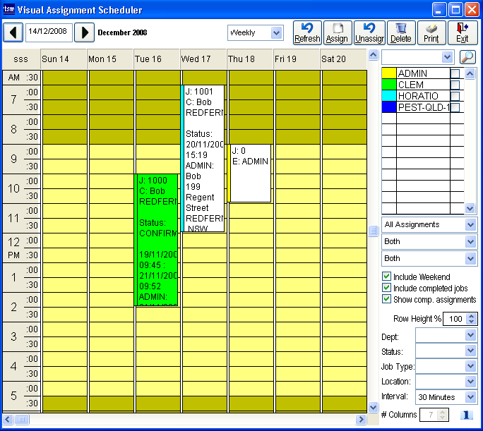 Visual Scheduler screen