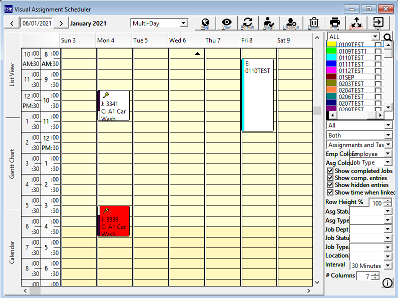 Visual Scheduler screen