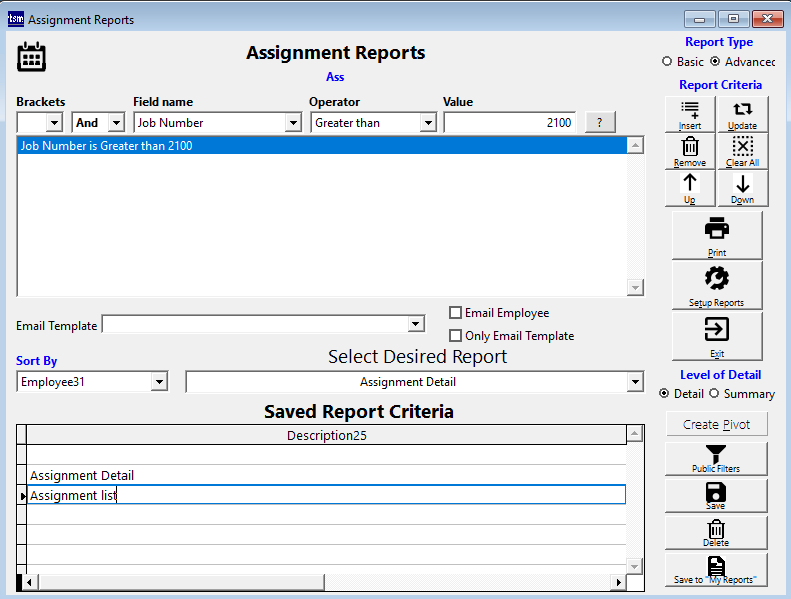 Assignment Reports Screen