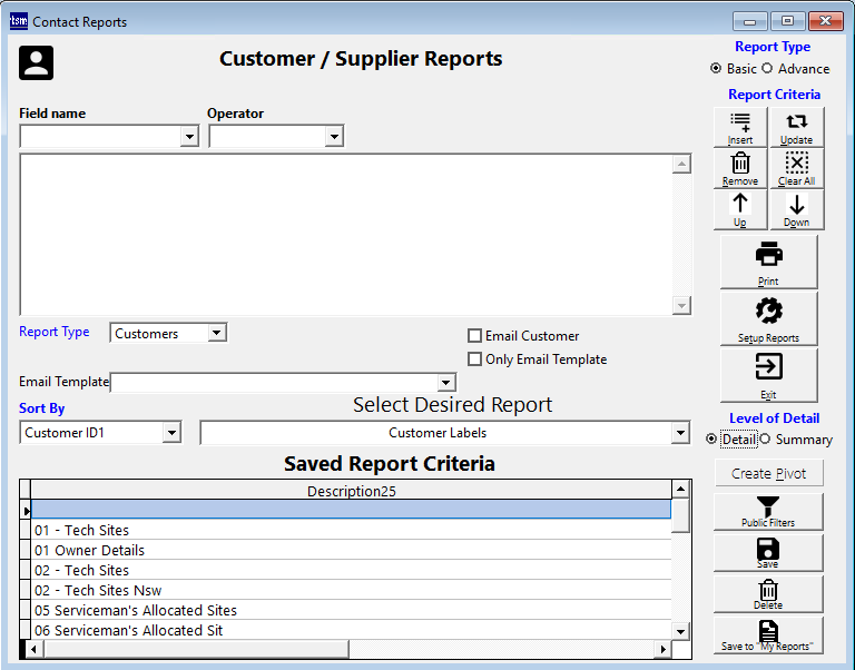 Contact Reports Screen
