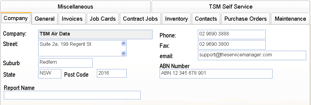 The company Setup fields.