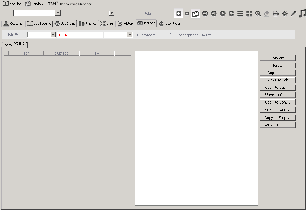 The Mailbox tab of the Job Module