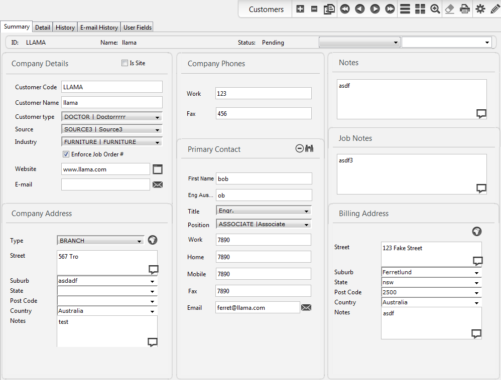 The Customer Module Screen