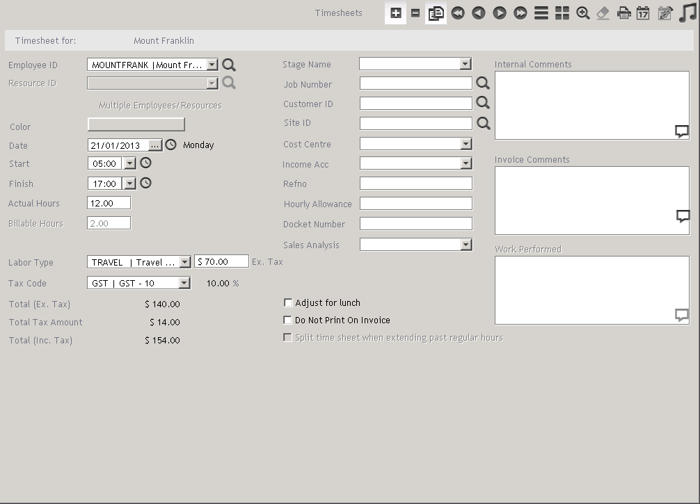 The Time Sheets Module Screen