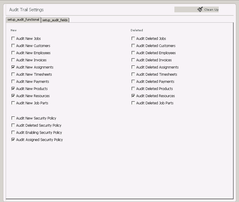 The Audit Trail Setup Screen